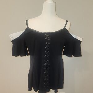 Black Off-Shoulder Lace-Up Top